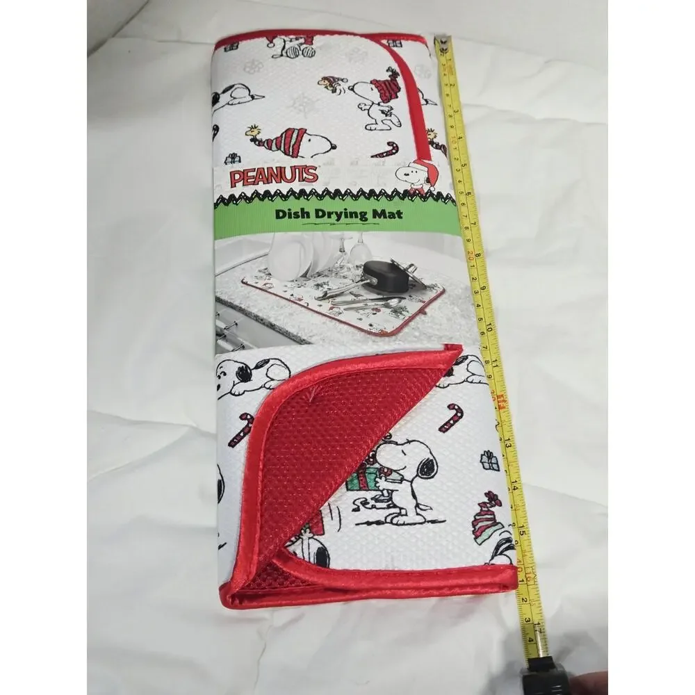 PEANUTS Snoopy Dish Drying Mat Gray 16”x18” Christmas Woodstock Bowl Candy New